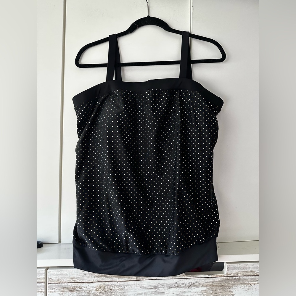 🖤✨ Pure Energy Black & Gold Polka Dot Tankini Top 18W 👙